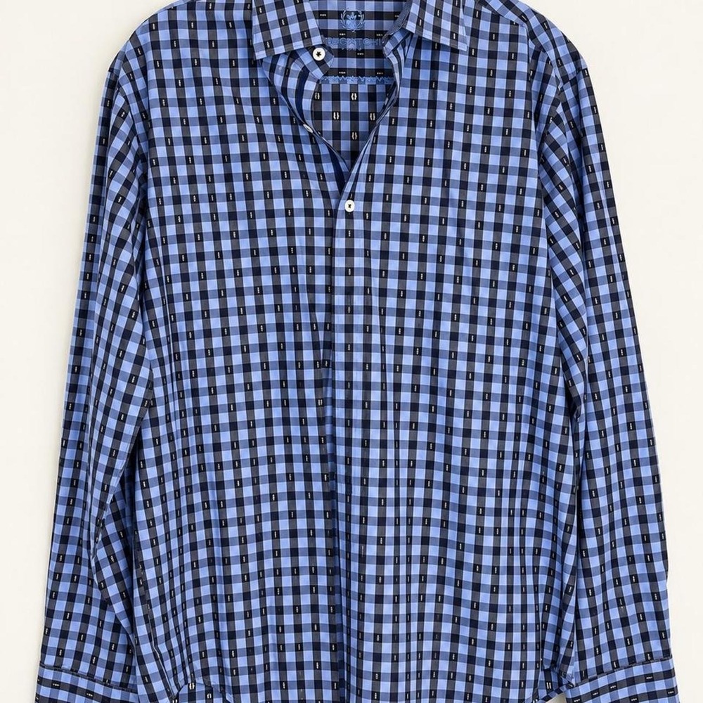 Bugatchi Uomo Blue Check Button-Up Shirt | Men's Large